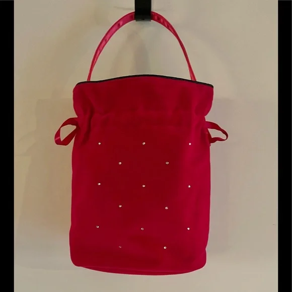 Victoria’s Secret Hot Pink Velvet Mini Bucket Bag with Scattered Rhinestones - Picture 2 of 11
